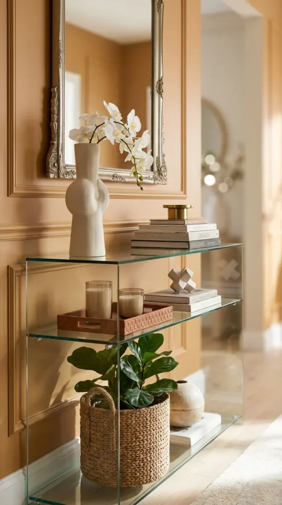 Three-Tier Glass Console Table With Layered Styling