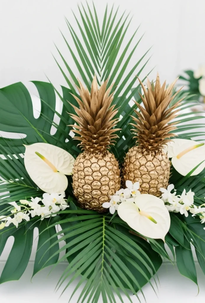Tropical Chic Pineapple and Palm Luxe Centerpieces
