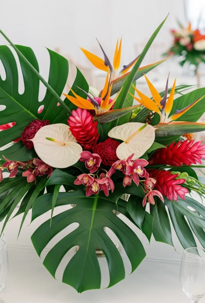 Tropical Floral Accents with Bold Foliage
