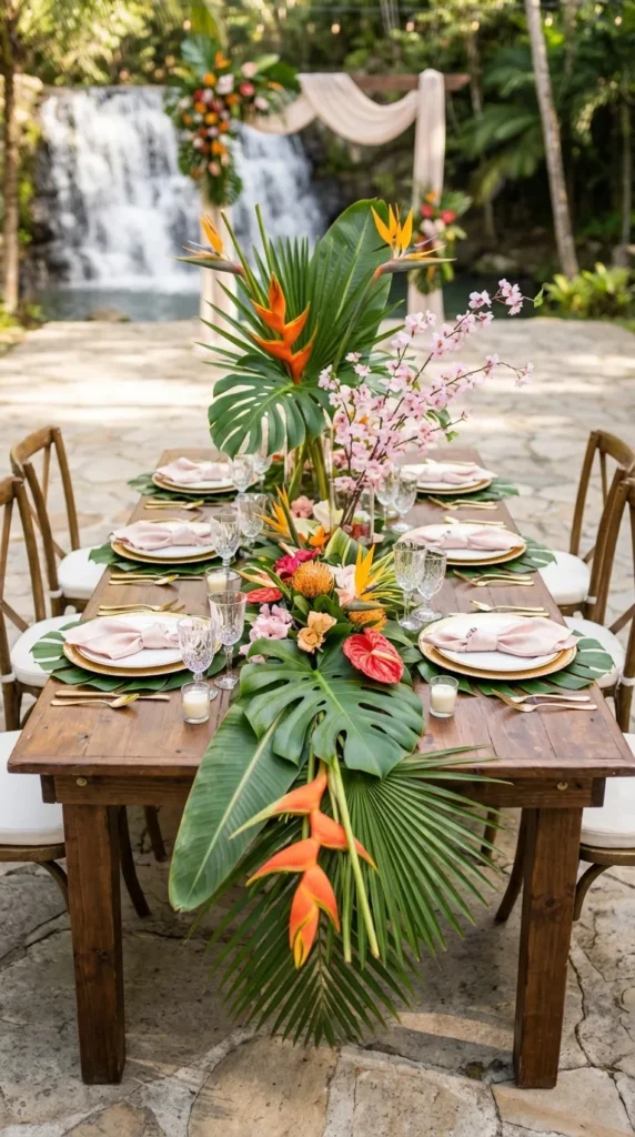 Tropical Palm Leaf Centerpieces for Outdoor Weddings