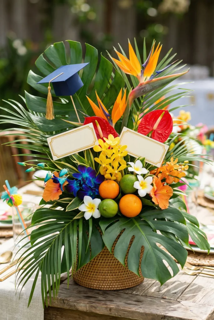 Tropical Palm Leaf Graduation Centerpieces