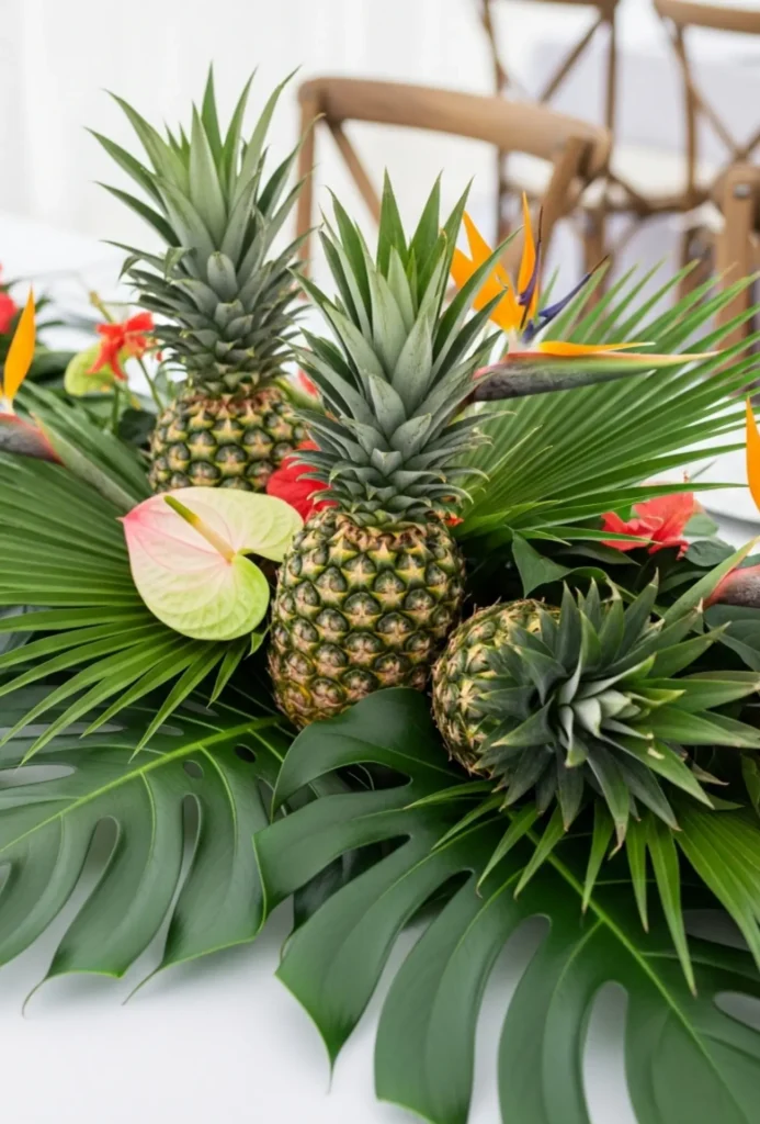 Tropical Palm Leaf and Pineapple Centerpieces