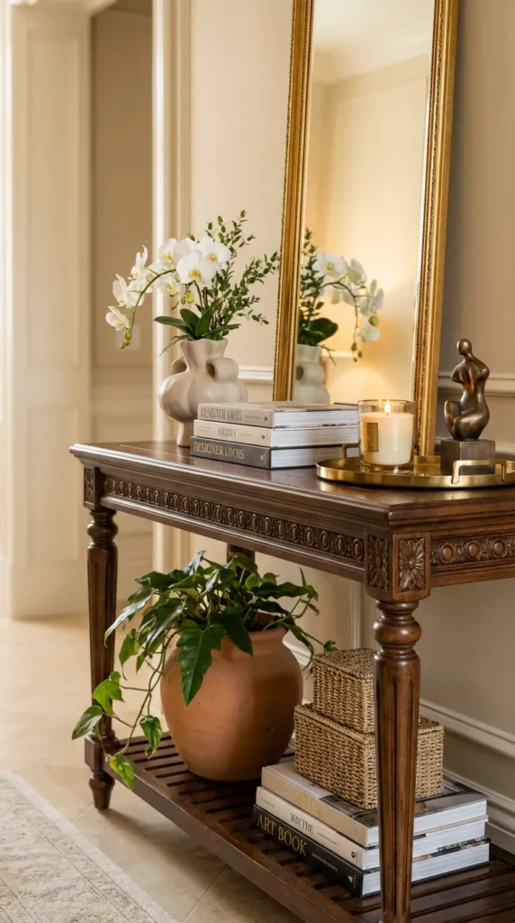Two-Tier Narrow Table With Decor Layers
