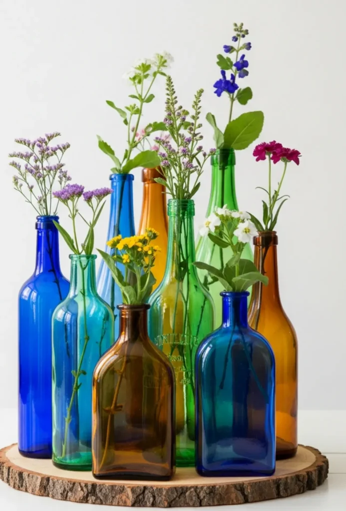 Vintage Glass Bottle Cluster Centerpieces