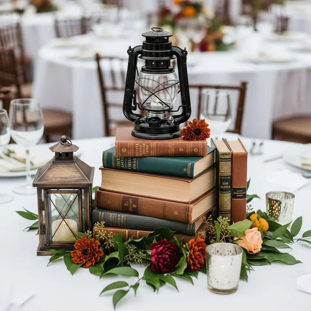 Vintage Lantern and Book Stack