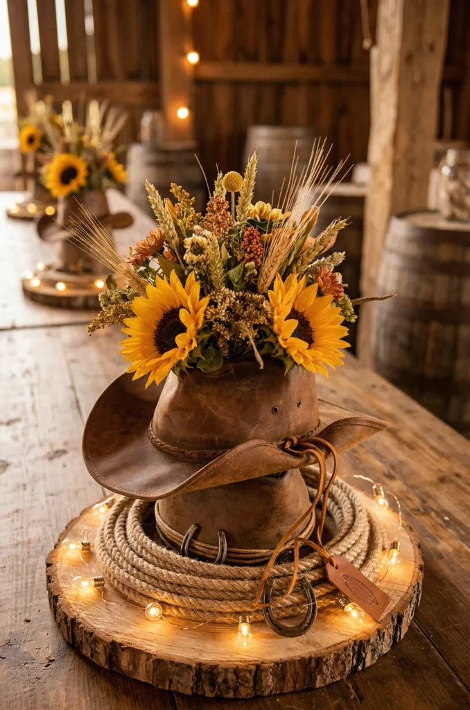 Western Cowboy Hat and Rustic Rope Centerpieces