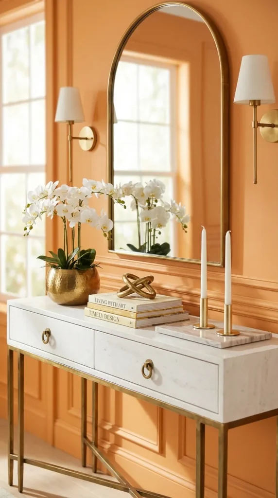 White And Gold Glam Console Setup