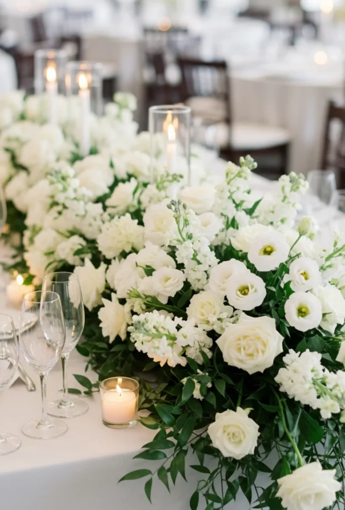 White Floral Runner Centerpiece