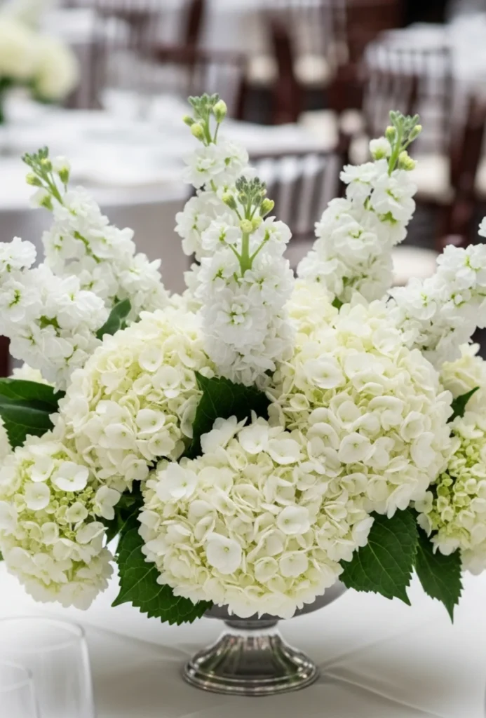 White Stock + Hydrangea Clusters