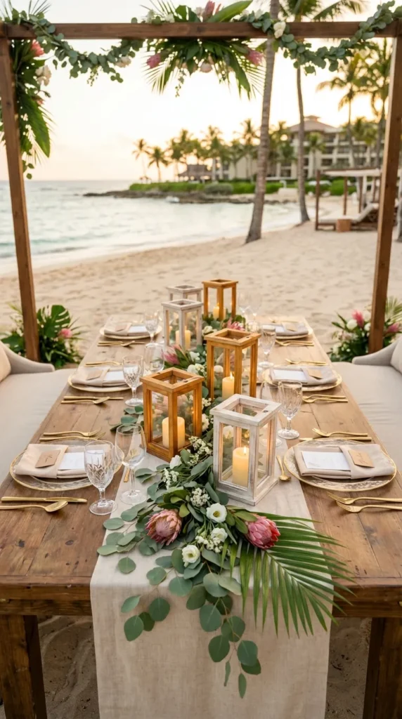 Wooden Lanterns with Eucalyptus Accents