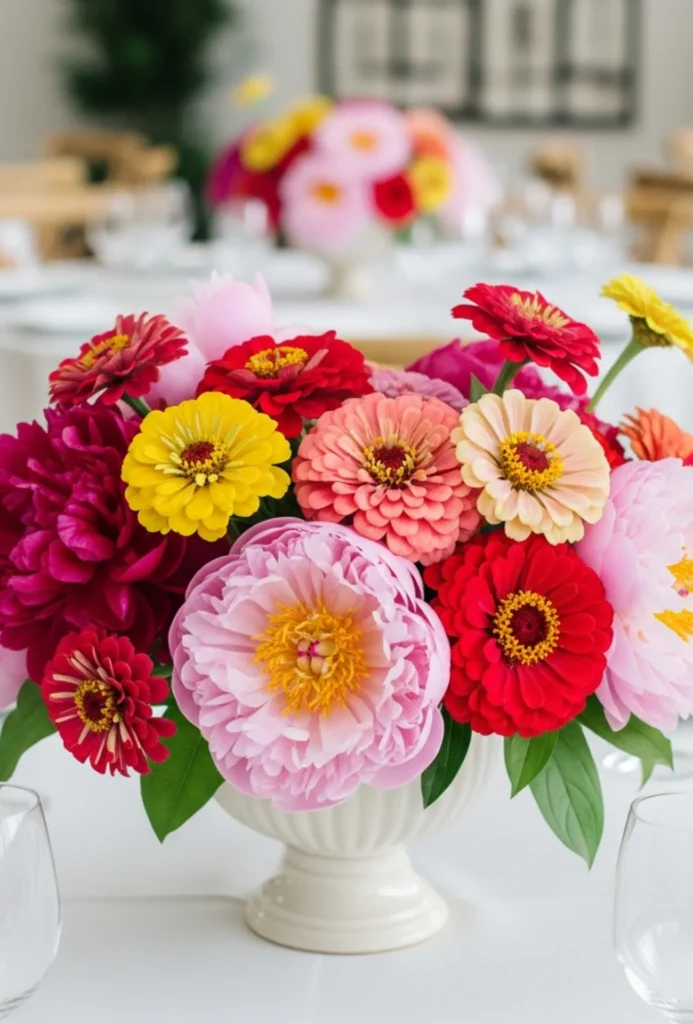 Zinnia + Peony Colorful Bouquets