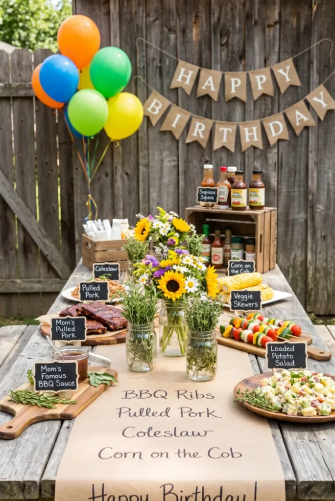 BBQ Party with Rustic Table Setup