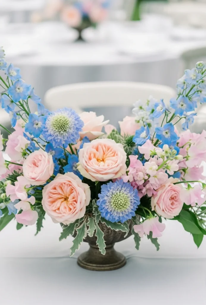 Baby Blue + Pale Pink Mixed Blooms   