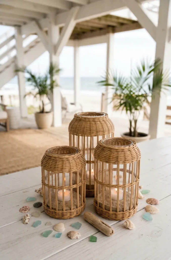 Beach Lanterns with Sand and Tealights