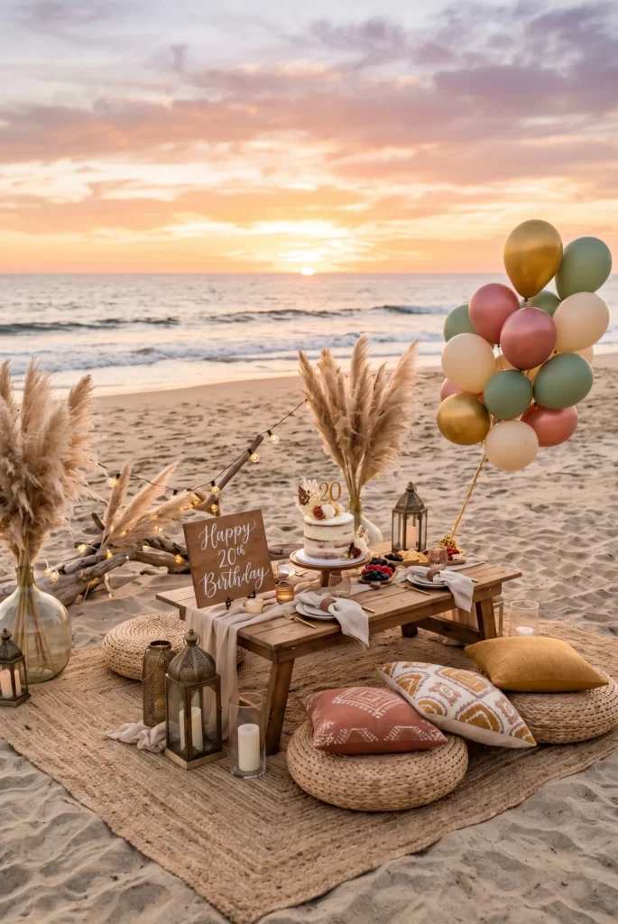 Beach Picnic with Sunset Setup