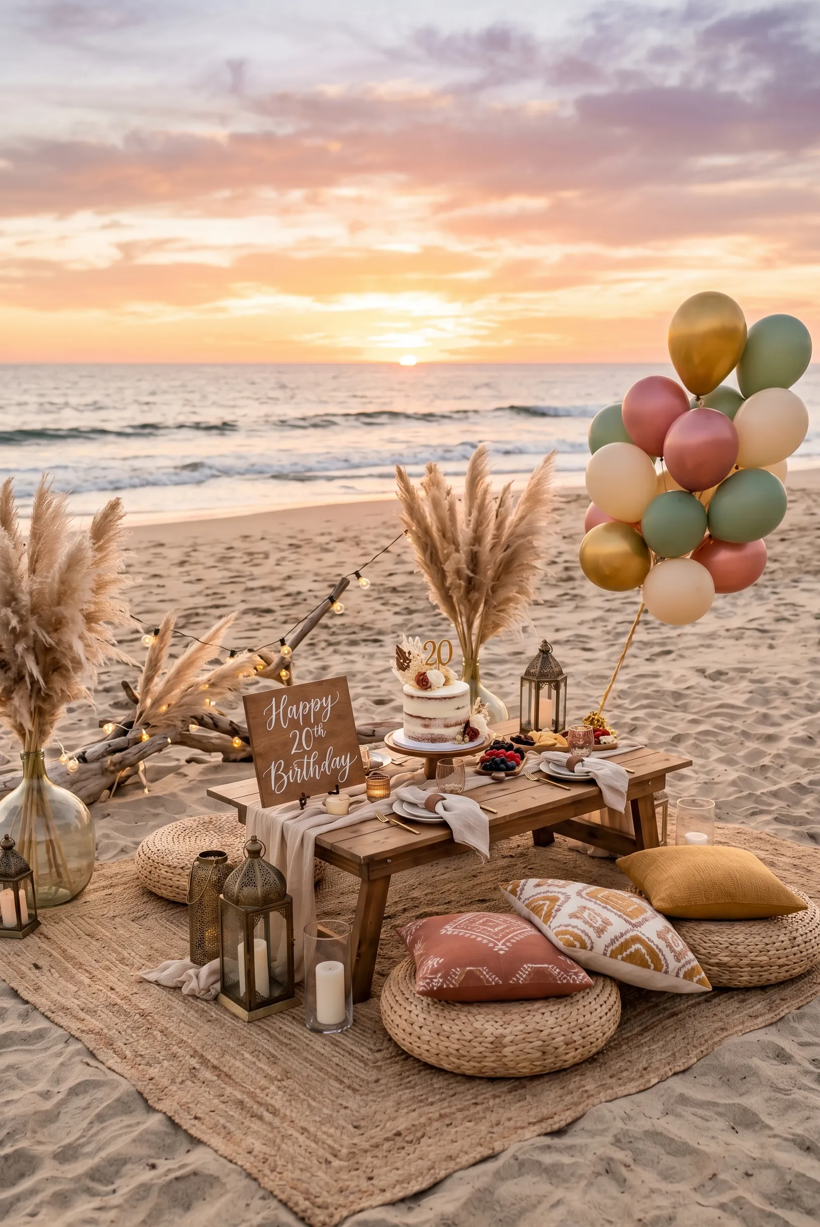 Beach Picnic with Sunset Setup