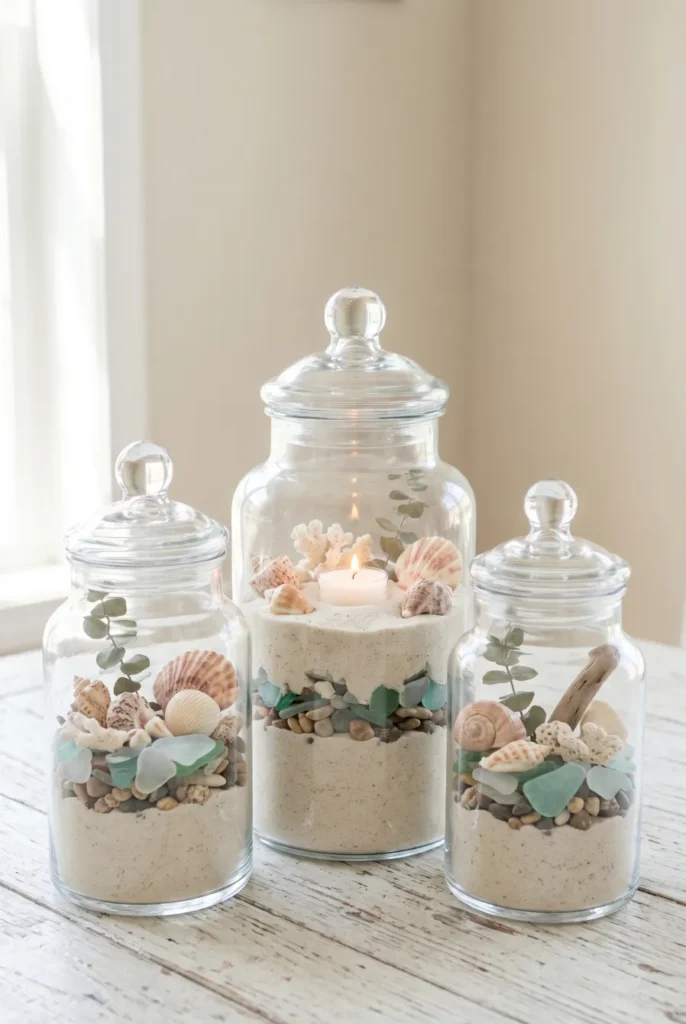 Beach Shells and Sand Layer Glass Centerpieces