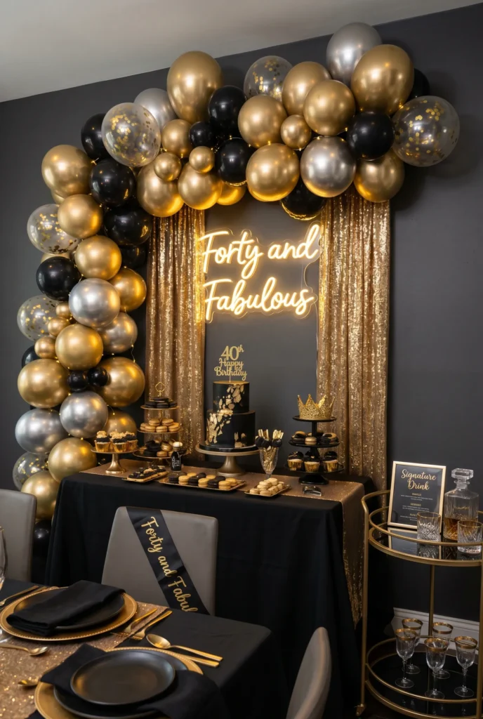 Black and Gold Glam "Forty and Fabulous" Party