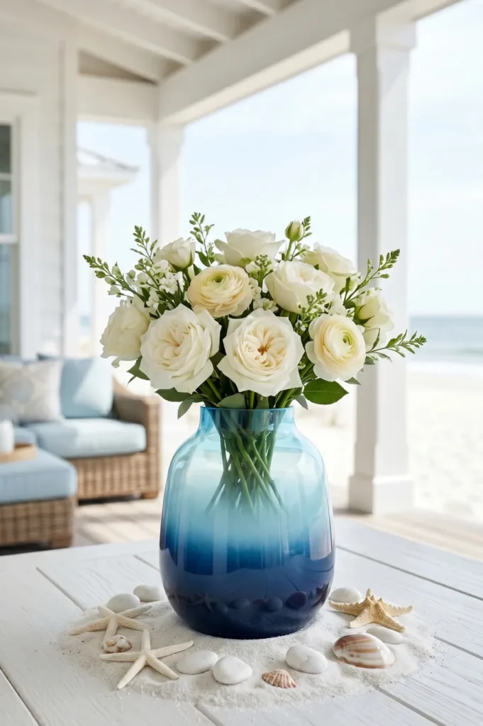 Blue Ombre Glass Vase Ocean Theme Decor