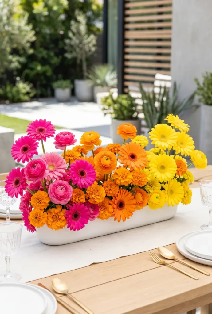 Bright Color Block Floral Arrangements