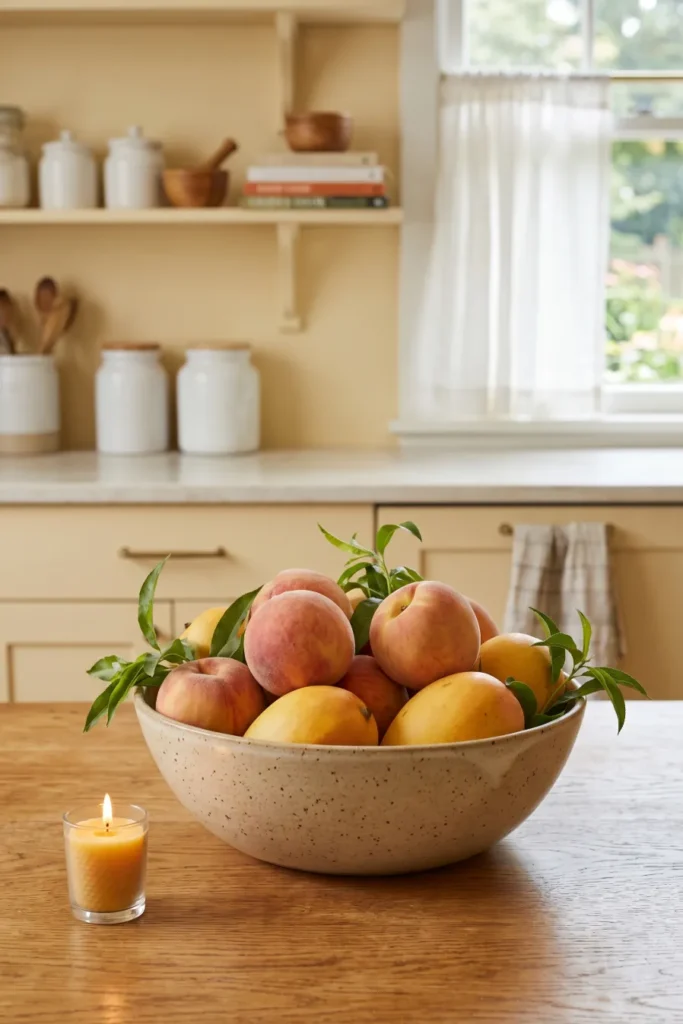 Ceramic Bowl with Fresh Peaches or Mangoes