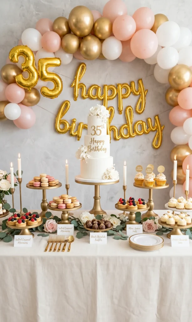 Chic Dessert Bar with Gold Accents