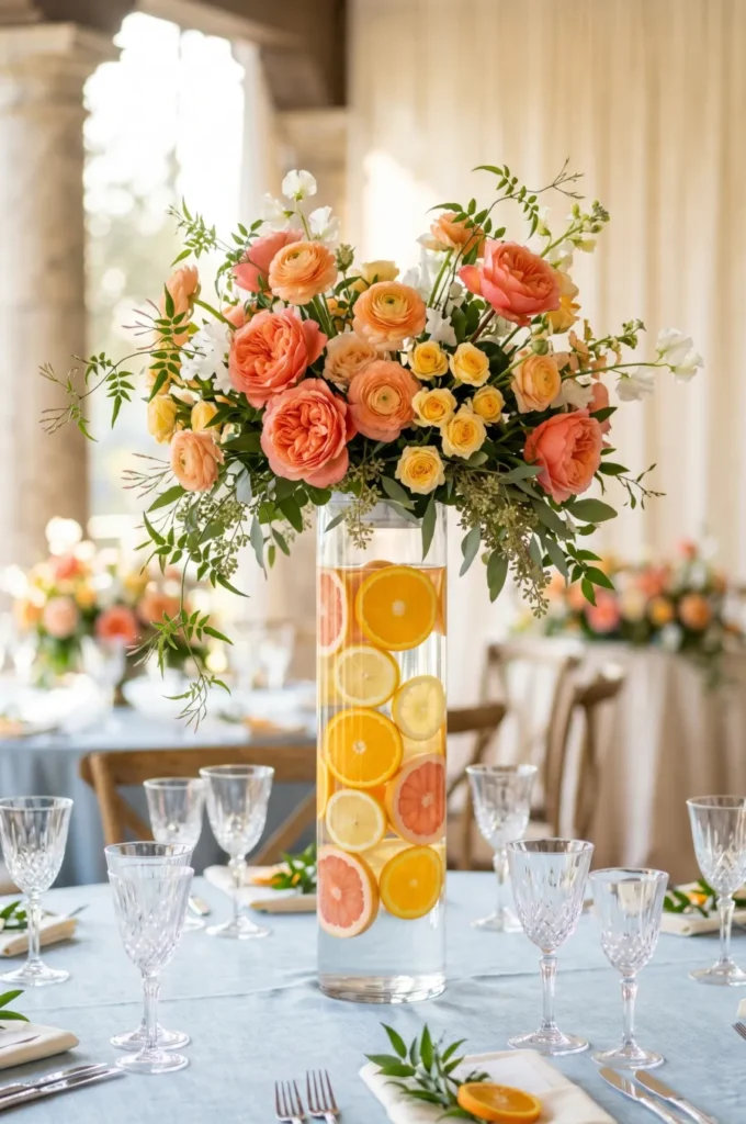 Citrus and Floral Mixed Centerpieces