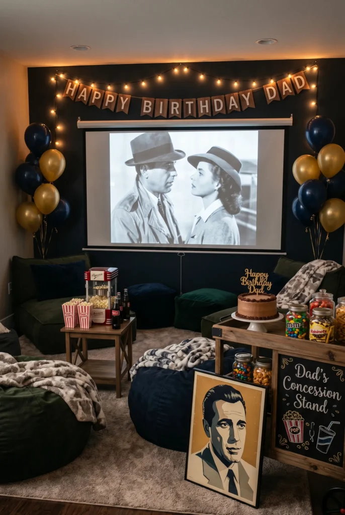 Classic Movie Night with Big Screen Setup