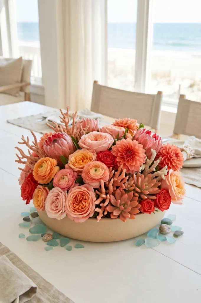 Coral Reef Inspired Floral Bowl Centerpiece