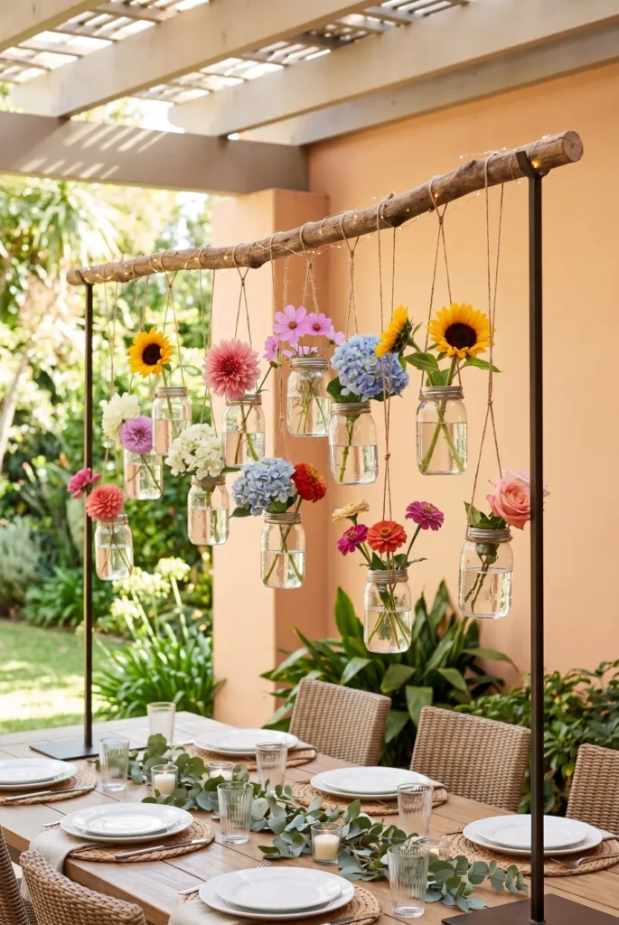 DIY Hanging Flower Jar Centerpieces
