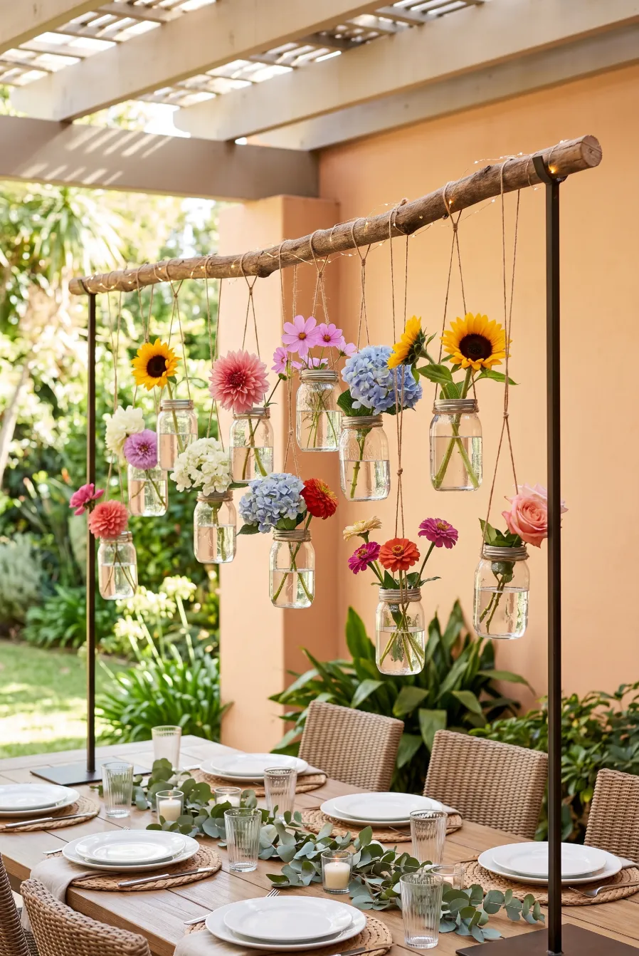 DIY Hanging Flower Jar Centerpieces