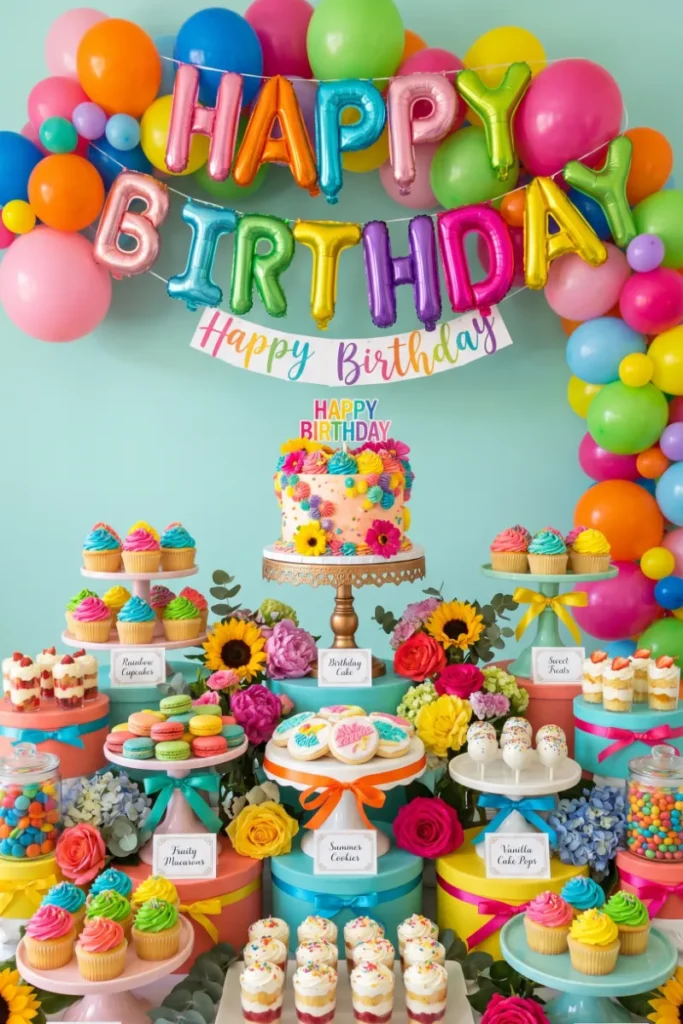 Dessert Table Party with Bright Colors