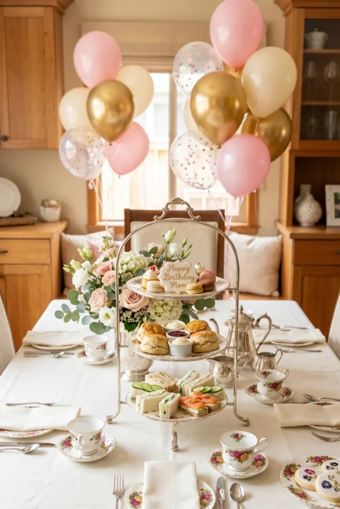 Elegant High Tea Party with Sweets and Pastries