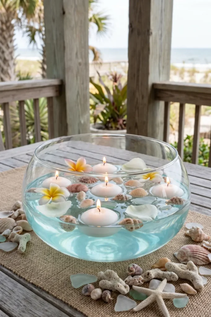 Floating Candles in Water with Shells