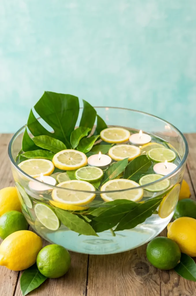 Floating Citrus and Green Leaves Bowl