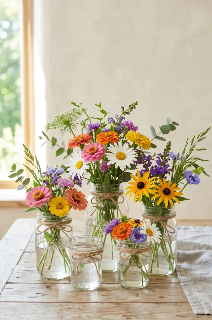 Fresh Floral Mason Jar Centerpieces
