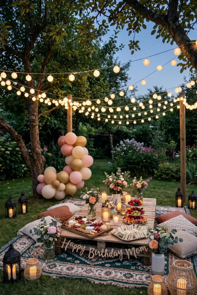 Garden Picnic with Fairy Lights