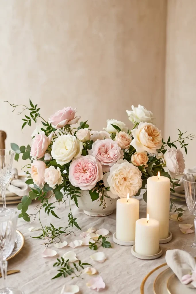Garden Rose and Candle Elegant Centerpieces