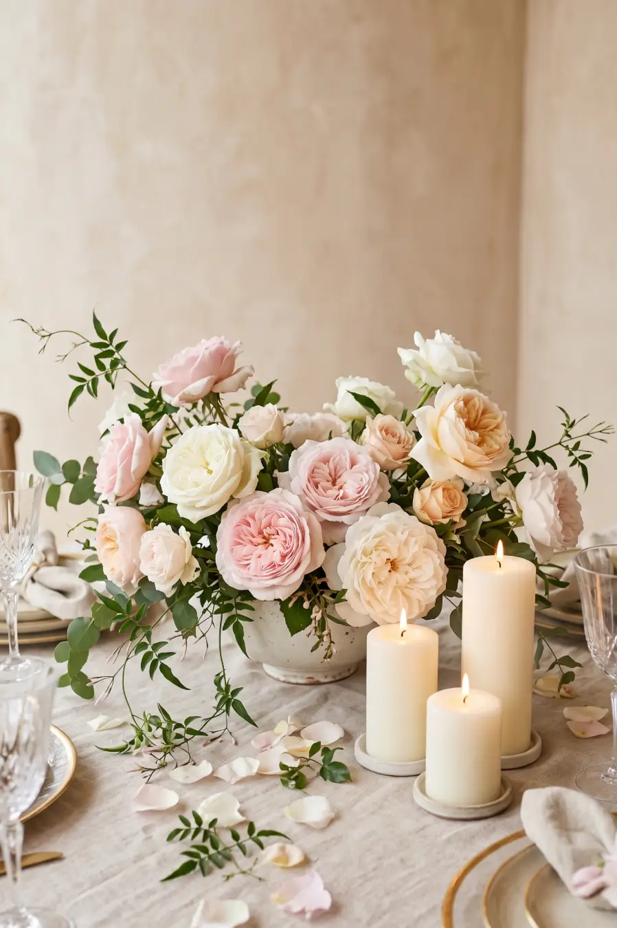 Garden Rose and Candle Elegant Centerpieces