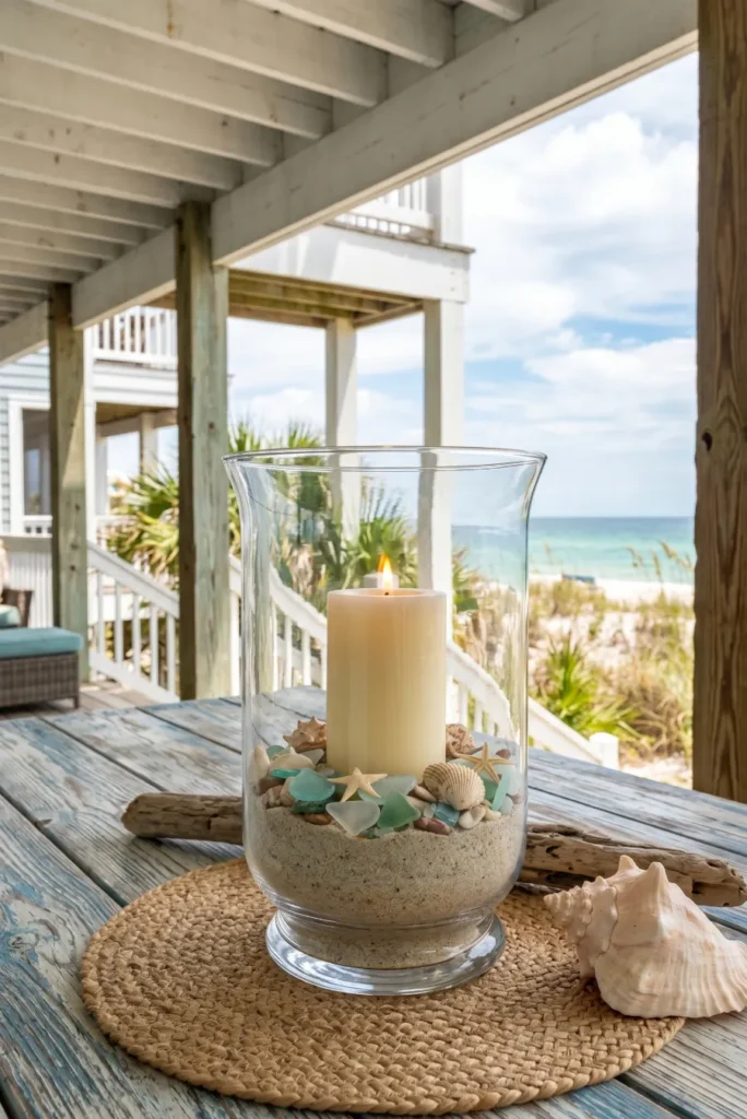 Glass Hurricane Vase with Sand and Candle