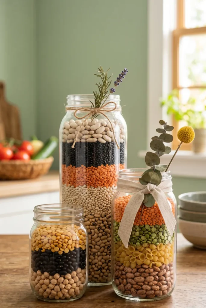 Glass Jar with Layered Beans or Lentils Decor