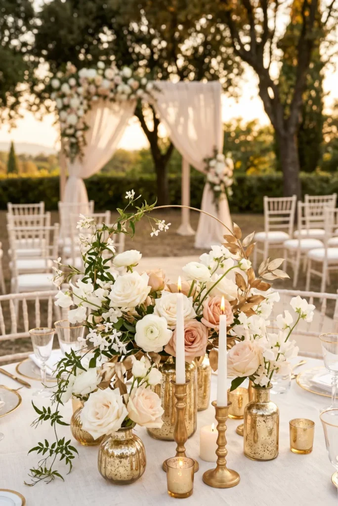 Gold Accent Floral and Candle Mix
