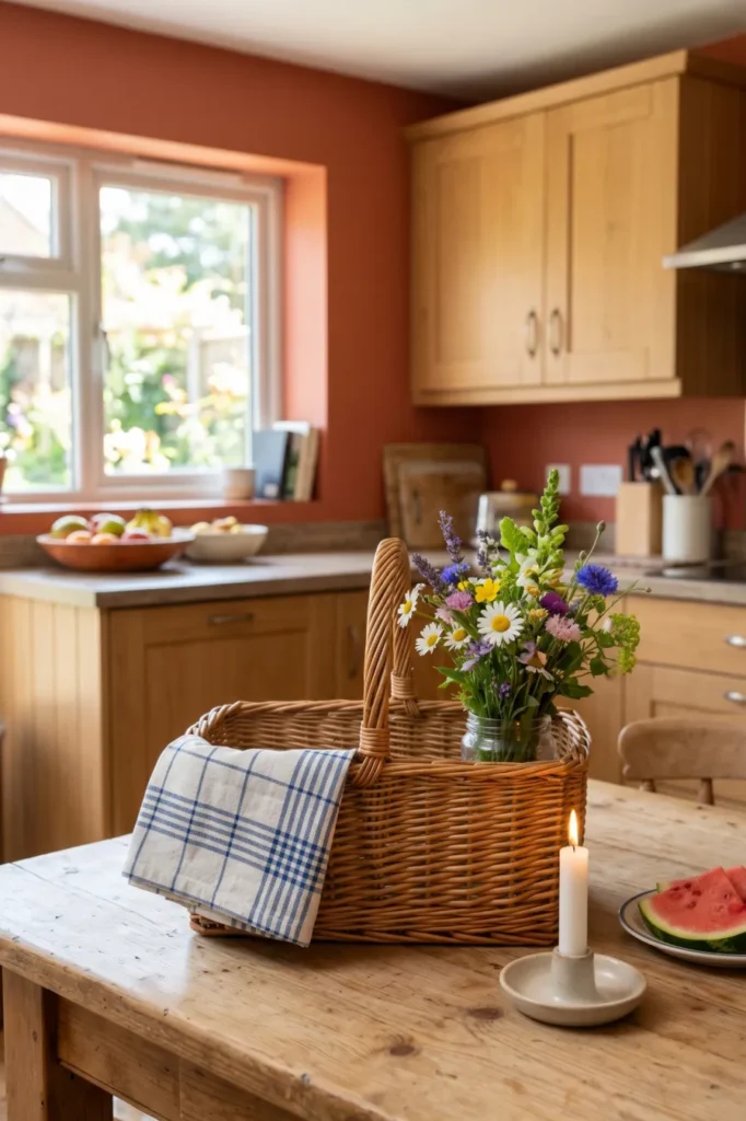 Indoor Picnic Basket Style Centerpiece