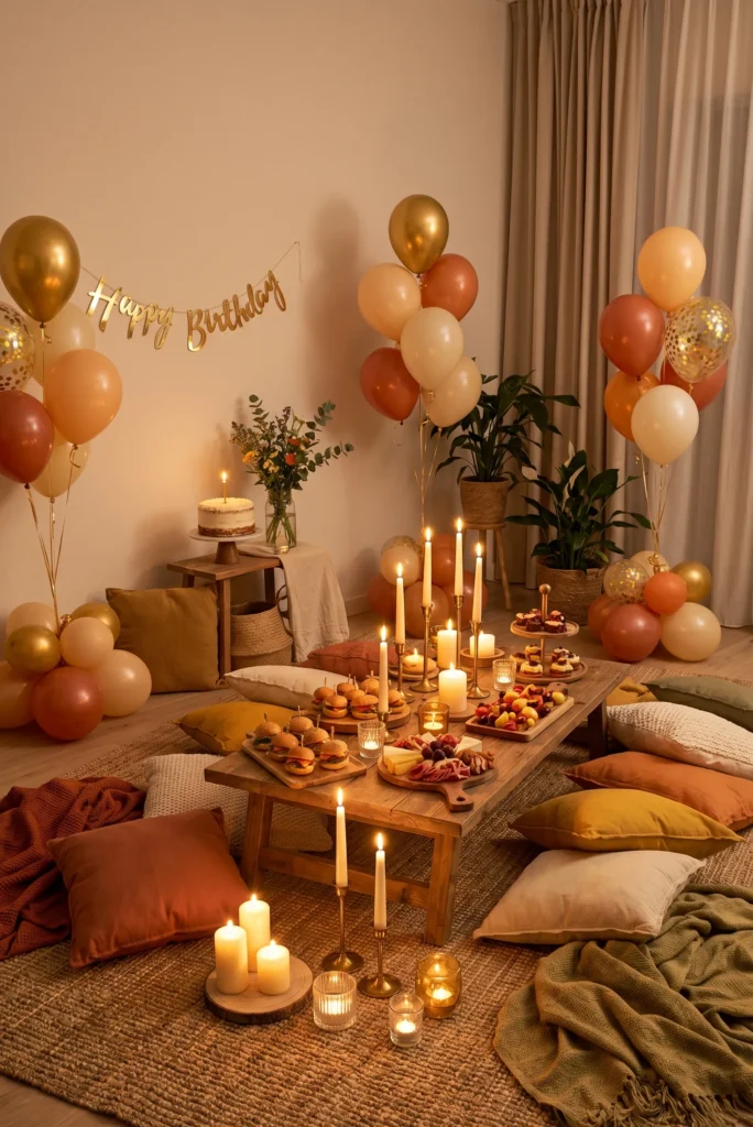 Indoor Picnic with Cushions and Candles