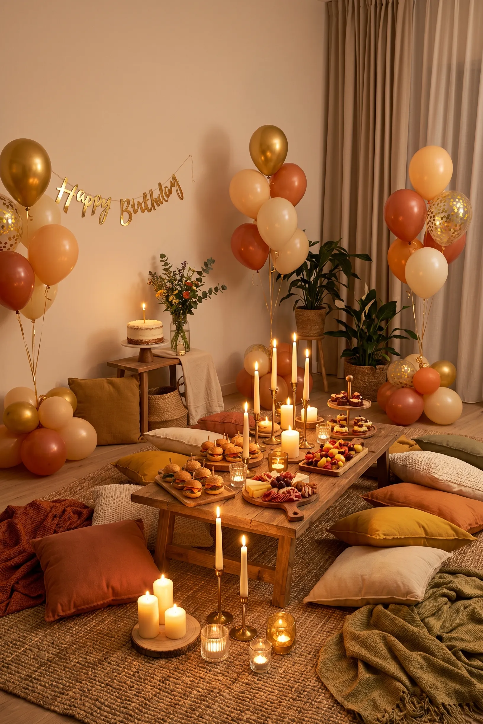 Indoor Picnic with Cushions and Candles