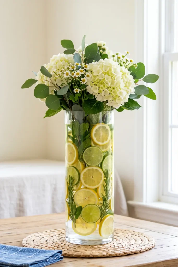 Lemon and Citrus Slice Glass Vase Decor