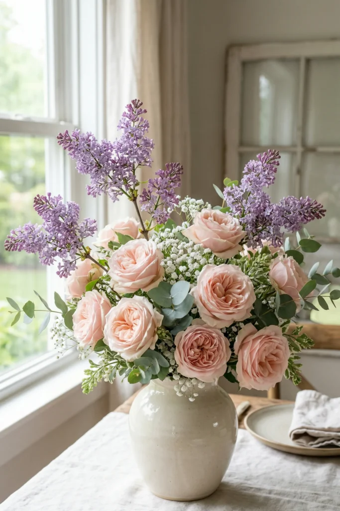 Lilac + Blush Rose Centerpiece