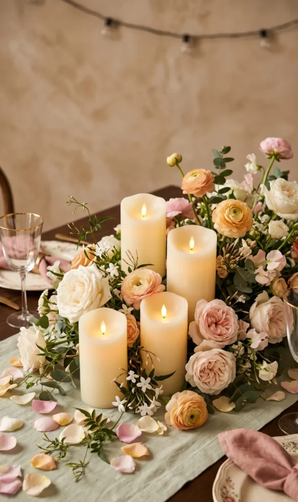 Low Candle and Flower Centerpieces