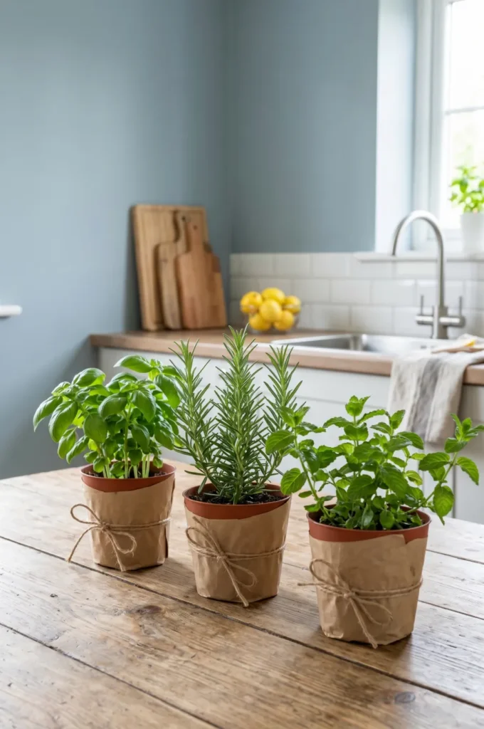 Mini Potted Herb Kitchen Centerpiece