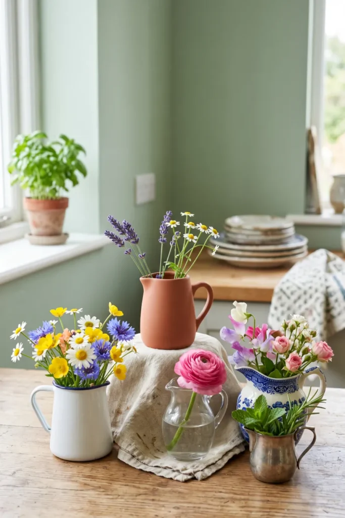 Mini Water Pitchers with Fresh Flowers